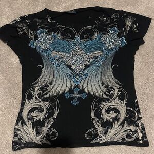 Buckle Black and Blue Embellished Tee